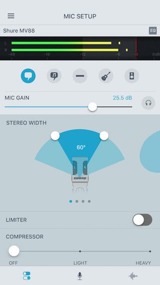 shureplus mic setup screen