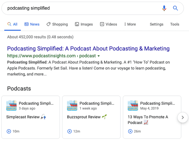 Podcasting Simplified Podcast in Google Search results