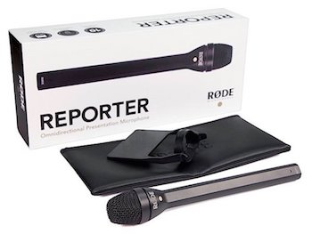 rode reporter with box, pouch, and mic flag