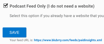 Blubrry feed options and URL