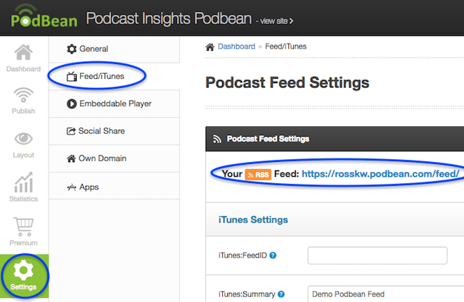 podbean podcast rss feed settings