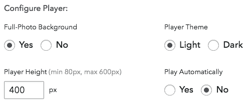 Spreaker embed player configuration options