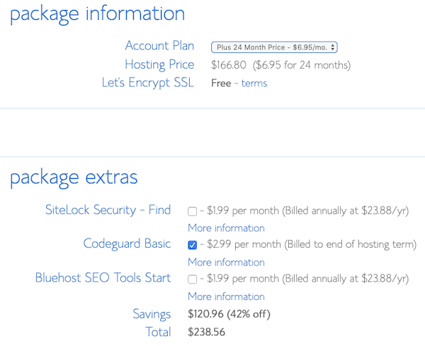 Bluehost pricing info