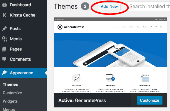 Add New WordPress Themes