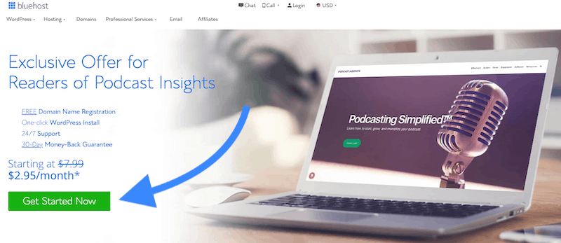 Bluehost coupon for Podcast Insights