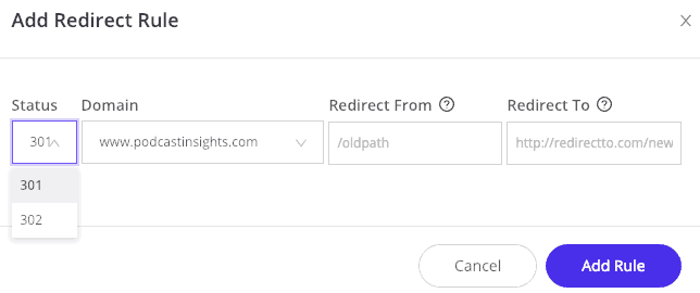 Kinsta Add Redirect tool