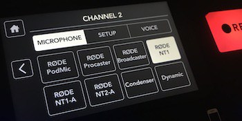 Rodecaster Pro channel 2 NT1 selected