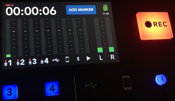 Rodecaster Pro recording screen with buttons