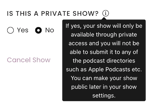 Captivate private podcast toggle