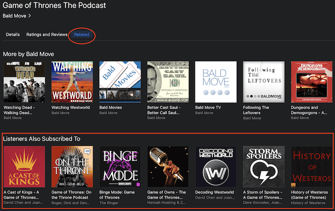 iTunes related podcasts (listeners also subscribed to)