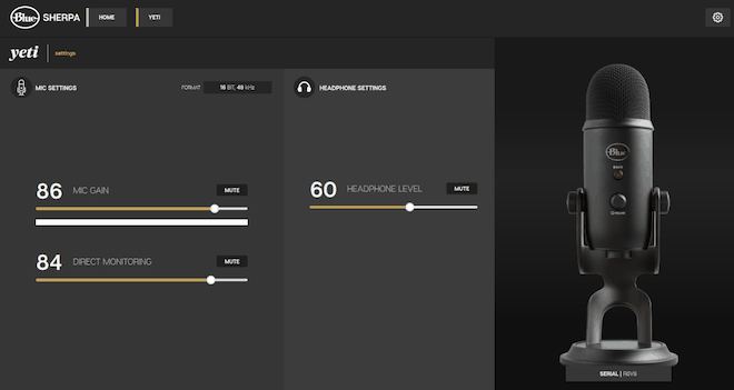 Blue Sherpa software with Yeti settings