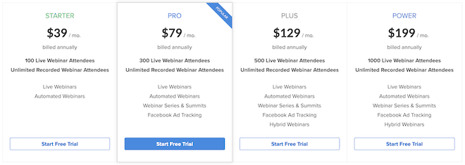 WebinarNinja Pricing