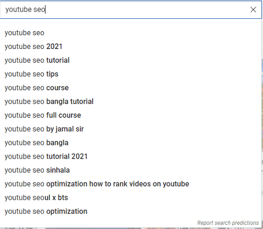 YouTube SEO search suggestions